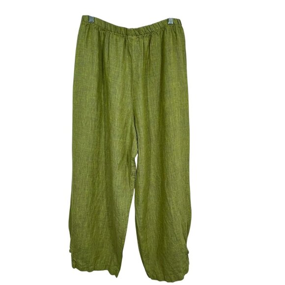 Vintage Linen 3-Piece Lagenlook Set Sage Green Herb Screen Print Pull-On Med/Lg - Picture 11 of 16